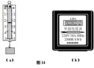 在"验证阿基米德原理"的实验中用到弹簧测力计,如图14