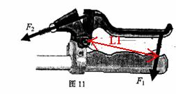 自行车手闸可看作杠杆,对手闸的动力及手闸所受阻力如图11所示.